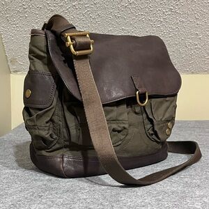 Ralph Lauren Olive Green Canvas and Leather Messenger Bag